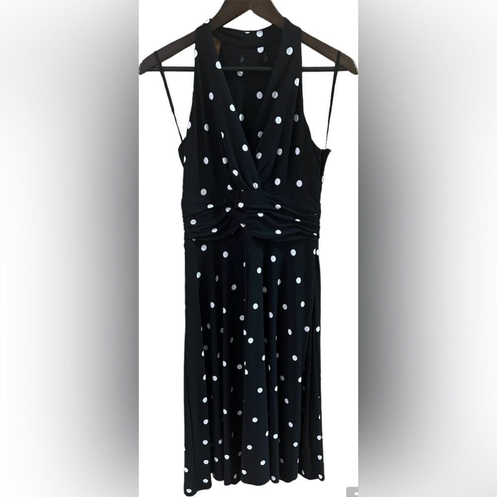 CHAPS EUC Black Sleeveless Dress w/ White Polka Dots